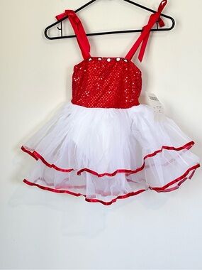 NWT Kids Red & White Sequin Tutu Dance Costume - Size: SC
